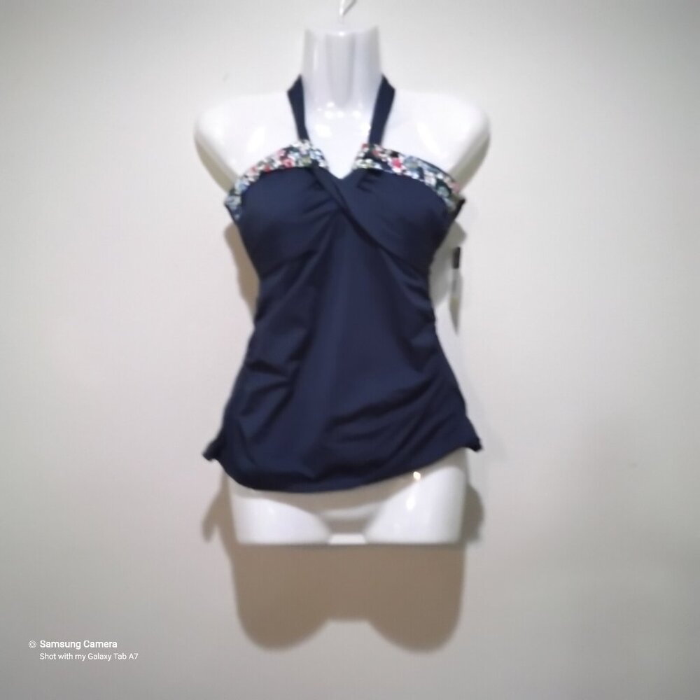 Anne Cole Signature Navy Strapless Criss-Cross Slimming Padded Tankini NWT M